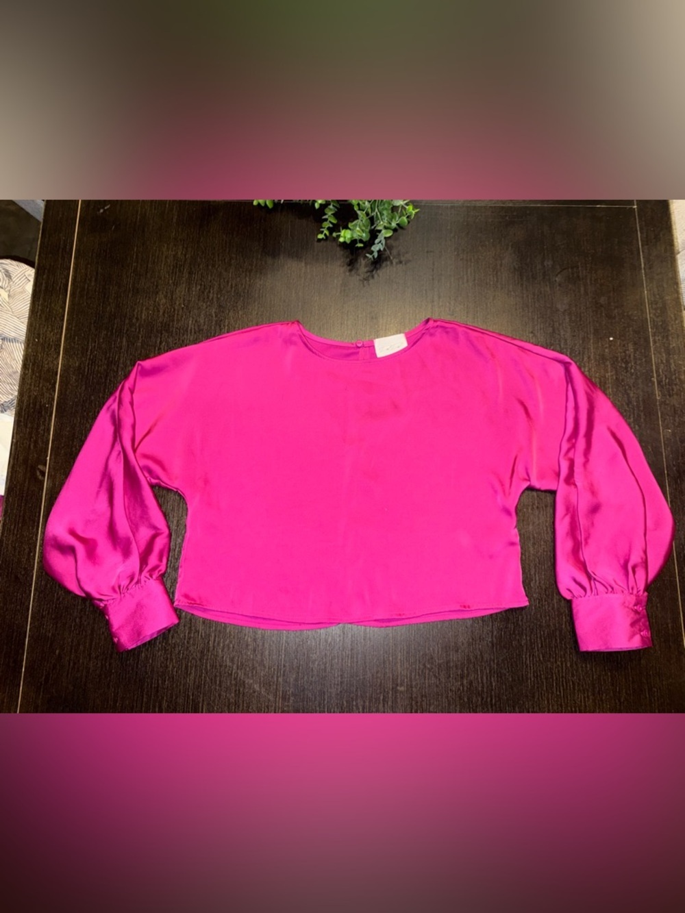 Cropped Long Sleeve Top in Hot Pink